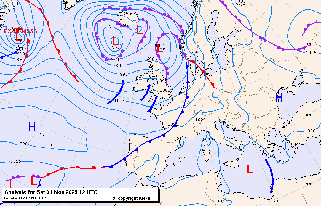 analyse isobaren kaart van 12:00uur vandaag