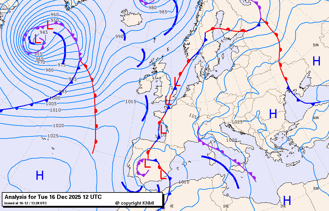 analyse isobaren kaart van 12:00uur vandaag