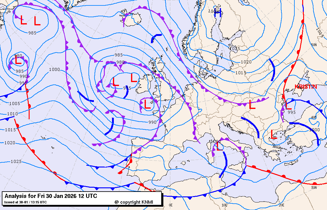 analyse isobaren kaart van 12:00uur vandaag