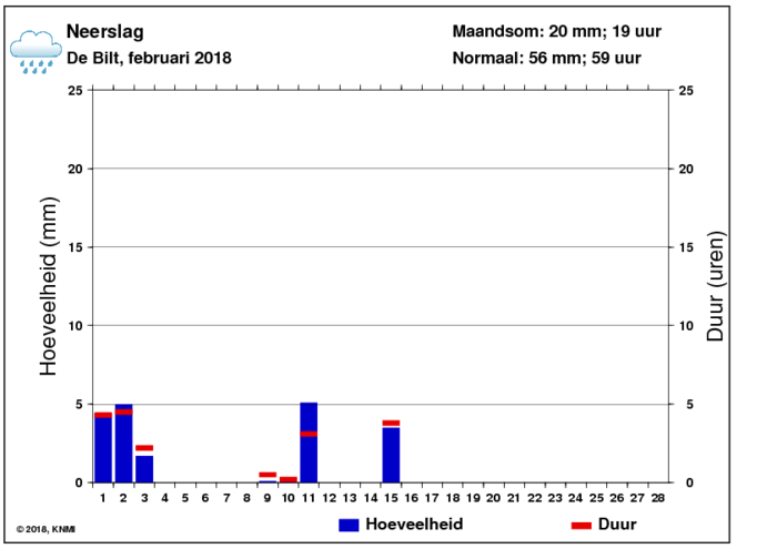 Neerslaggrafiek van februari per dag