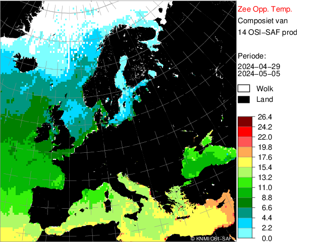 de temperatuur van het zeewater europa