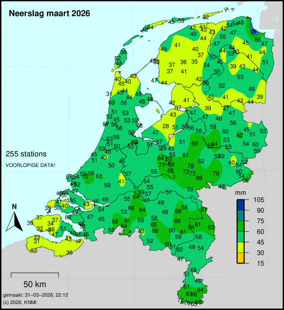 Regensom kaart KNMI vorige maand