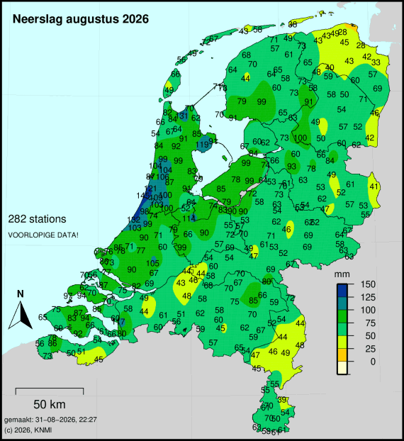 Regensom kaart KNMI vorige maand