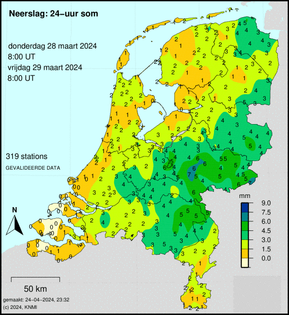 Neerslagkaart van Nederland per postcode of plaats