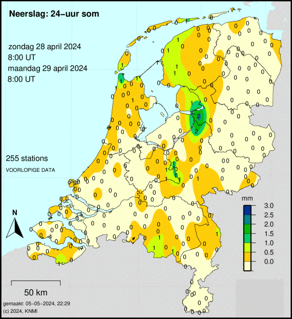 Neerslagkaart van Nederland per postcode of plaats