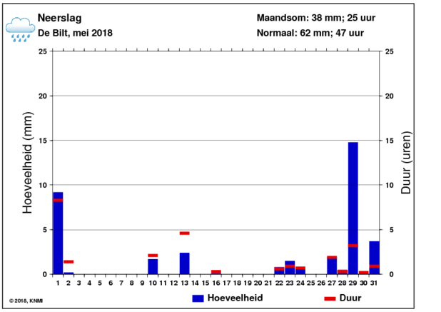 Neerslaggrafiek van mei per dag