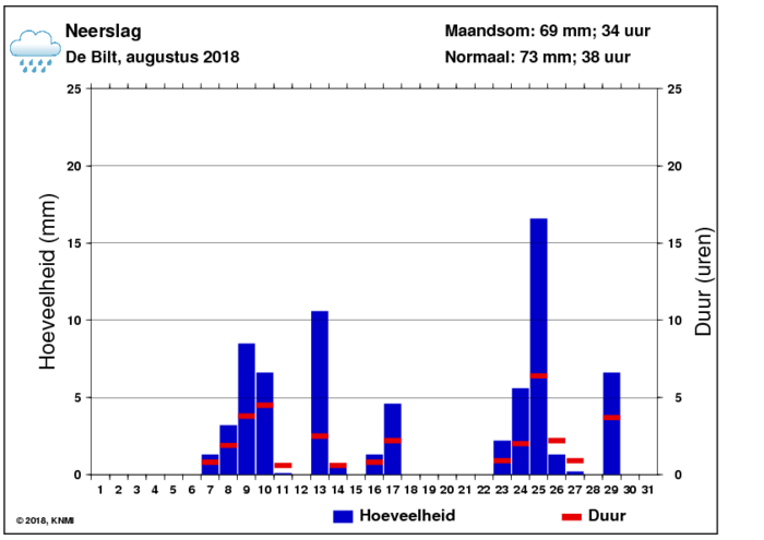Neerslaggrafiek van augustus per dag