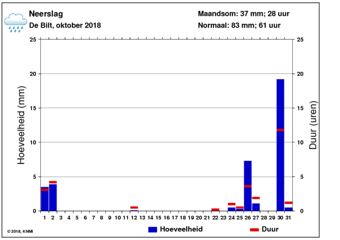 Neerslaggrafiek van oktober per dag