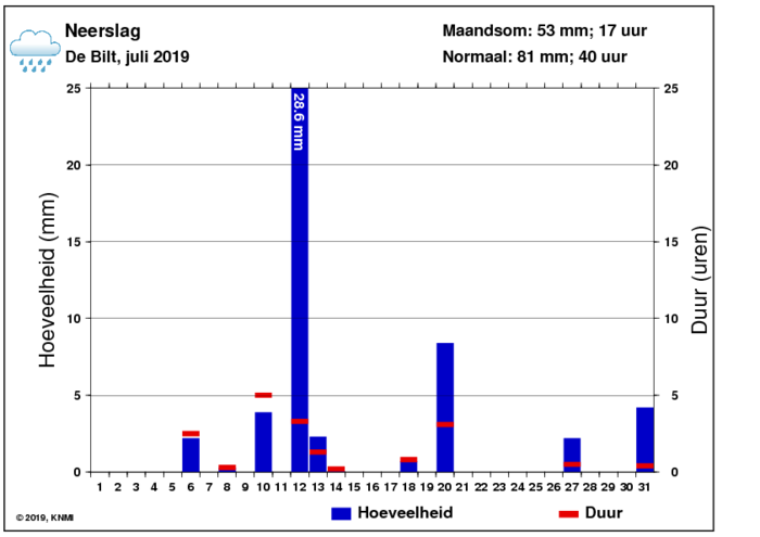 Neerslaggrafiek van juli per dag