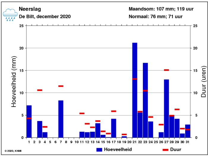 Neerslaggrafiek van december per dag