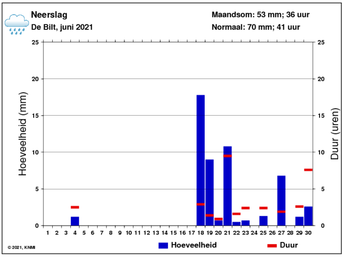 Neerslaggrafiek van juni per dag