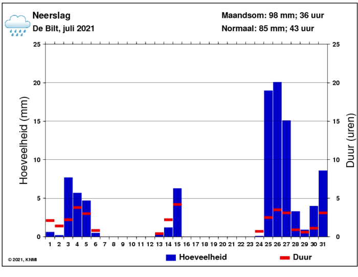 Neerslaggrafiek van juli per dag