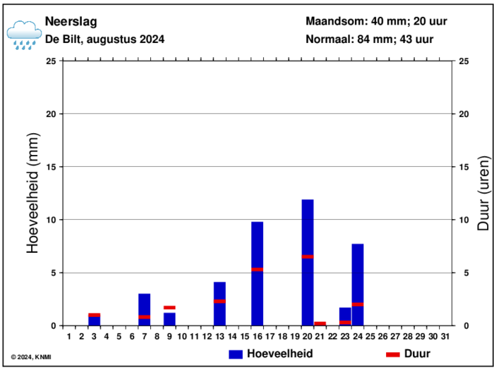 Neerslaggrafiek van augustus per dag