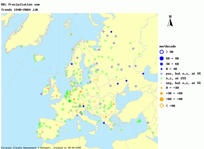 Zomerneerslag Europa 1946-2004