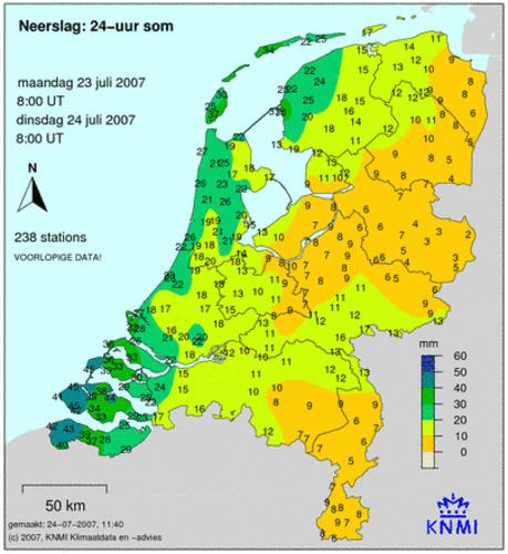 Neerslag ma/di 23/24 juli 2007