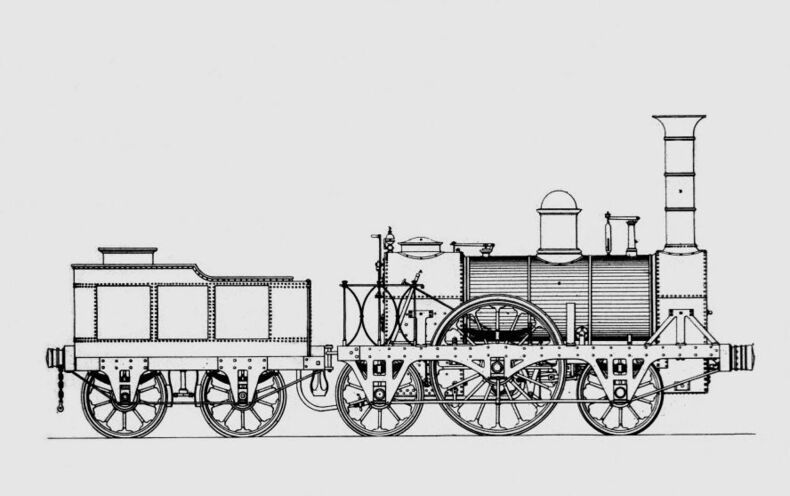 Locomotief van Sharp en Roberts uit 1843, die Buys Ballot waarschijnlijk heeft gebruikt voor zijn experiment