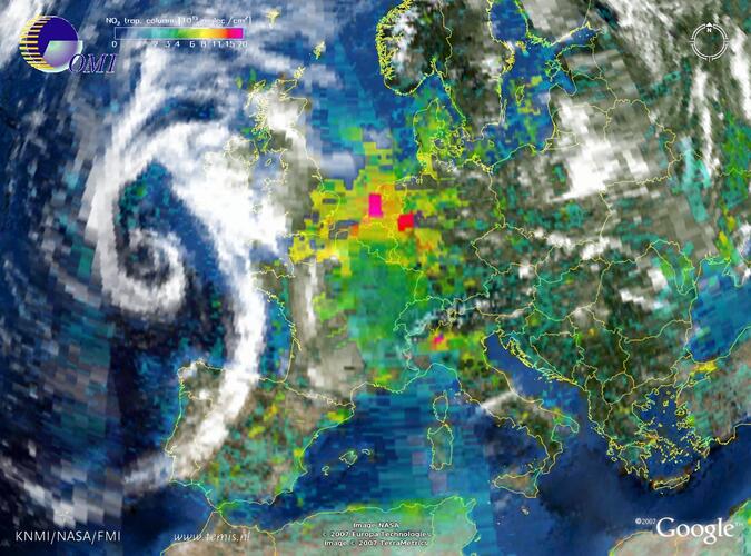 Satellietbeelden luchtkwaliteit in Google Earth