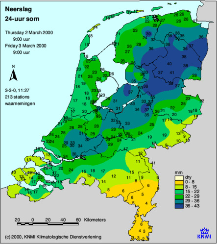 24-uurs som neerslag op 3 maart 2000