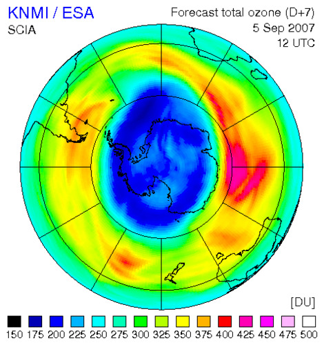 Verwachte ontwikkeling van het ozongat voor 5 september a.s.