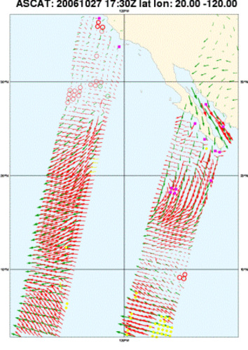 Eerste windvelden ASCAT satterometer van de weersatelliet MetOp