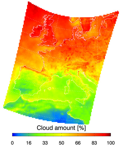 Hoeveelheid water in de wolk (waterpad) van klimaatmodel (RACMO) in de zomer van 2004
