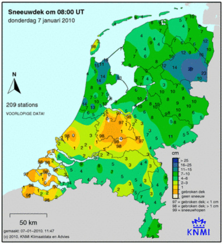 kaart sneeuwdek 7 januari 2010