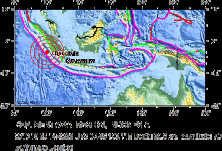 De lokatie van de aardbeving van 25 oktober 2010. (Bron: NEIS/USGS)