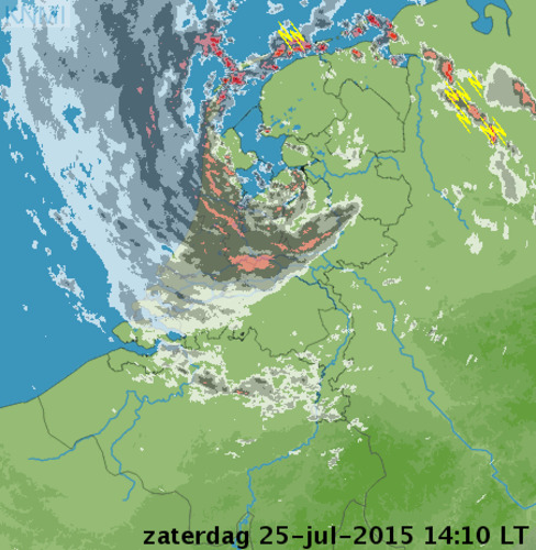 Radarbeelden van de storm