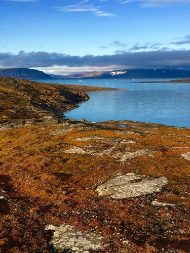 Een landschap gedomineerd door veelkleurige toendragebieden. foto: KNMI 