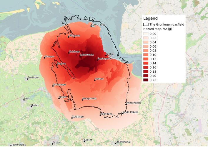Seismische hazardkaart Groningen versie 2 ©KNMI