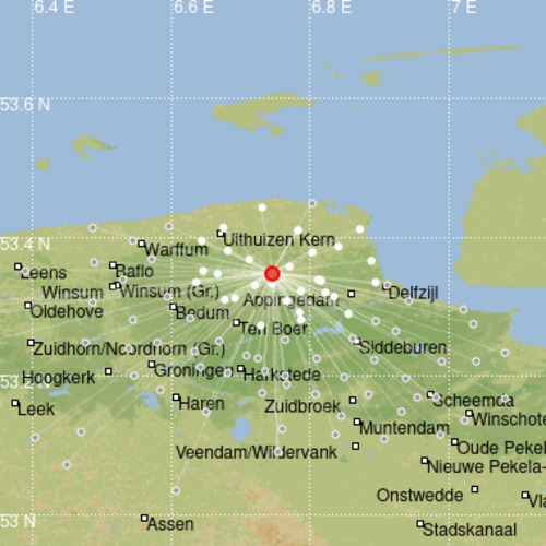kaart met locatie van de eerste beving bij zeerijp in groningen