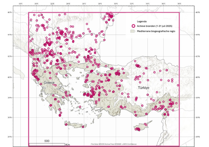grafiek met Branden die actief waren tussen 1 en 31 juli 2025