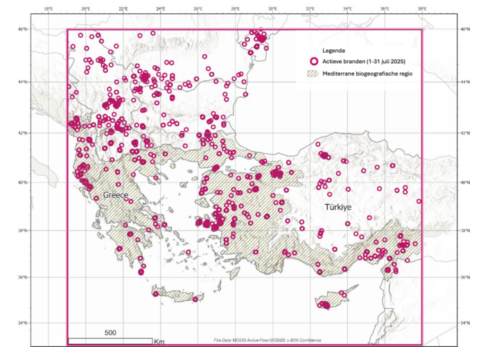grafiek met Branden die actief waren tussen 1 en 31 juli 2025