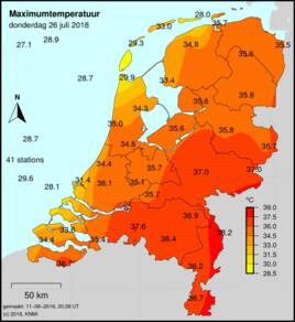 Maximumtemperatuur gemeten op donderdag 26 juli van dit jaar (bron: KNMI).