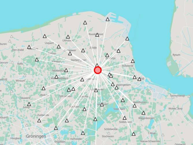 Kaartje met locatie aardbeving