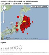 Groot aantal naschokken in Japan van vrijdag tot maandagmiddag. Bron USGS/KNMI