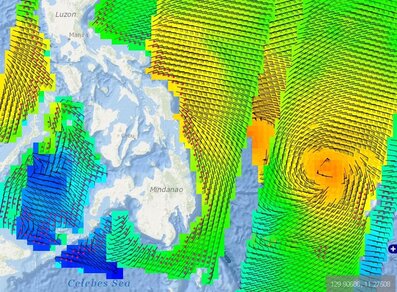 ASCAT-metingen van tyfoon Haiyan op vrijdag 8 november 2013. Bron: KNMI 