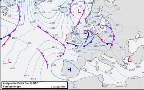Weerkaart van 28 december 2001