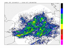 bliksemkaart met aantal ontladingen van 17 juli 2004