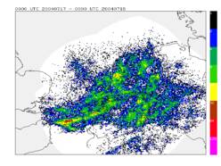 bliksemkaart met aantal ontladingen van 17 juli 2004