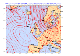 kaart met in 24 uur (van 04/12 - 05/12) diepte de depressie met 41 hPa uit. Het criterium voor rapid cyclogenesis (snelle depressievorming) is 24 hPa per 24 uur is. Daar voldeed deze depressie dus ruimschoots aan 