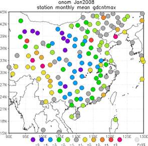 Afwijking temperatuur China januari 2008