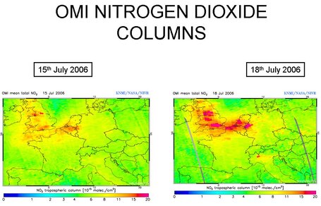 NO2 metingen Ozone Monitoring Instrument OMI op 15 en 18 juli 2006