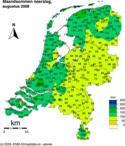 Grote neerslaghoeveelheden in augustus 2008