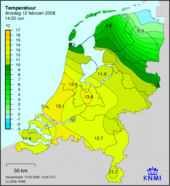 Temperatuurtegenstellingen in Nederland van 12 februari