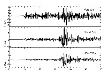 Seismogrammen van de aardbeving.