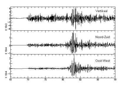 Seismogrammen van de aardbeving.