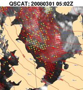 Storm van 29 februari/1maart vanuit satelliet gemeten door scatterometer
