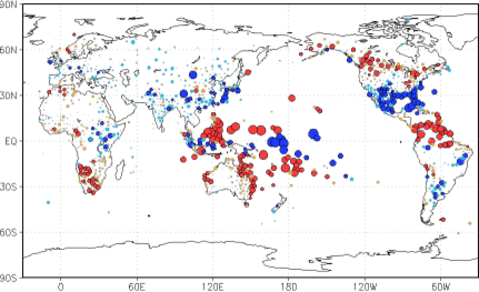 Effecten van El Niño op de neerslag in de wereld in december tot februari (bron: KNMI)