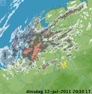 Neerslagradar 12 juli 2011 (Bron: KNMI)